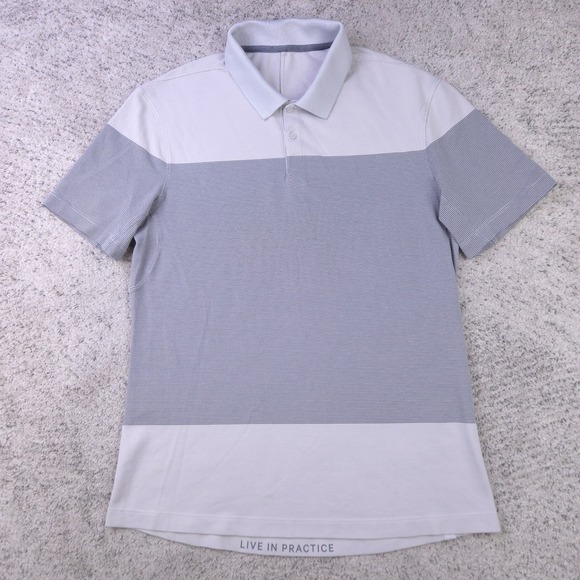 lululemon athletica Other - Lululemon Polo Shirt Mens Medium Tech Pique Striped Short Sleeve Gray Knit GUC